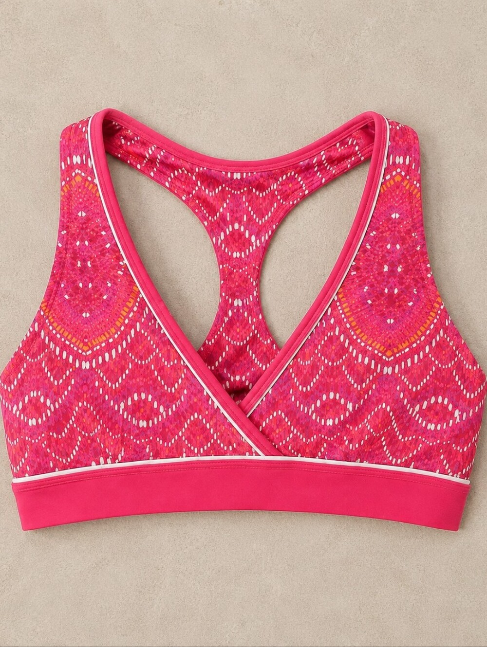 Athleta Pink Geometric Racerback Sports  Bra XS Medium Support Yoga
